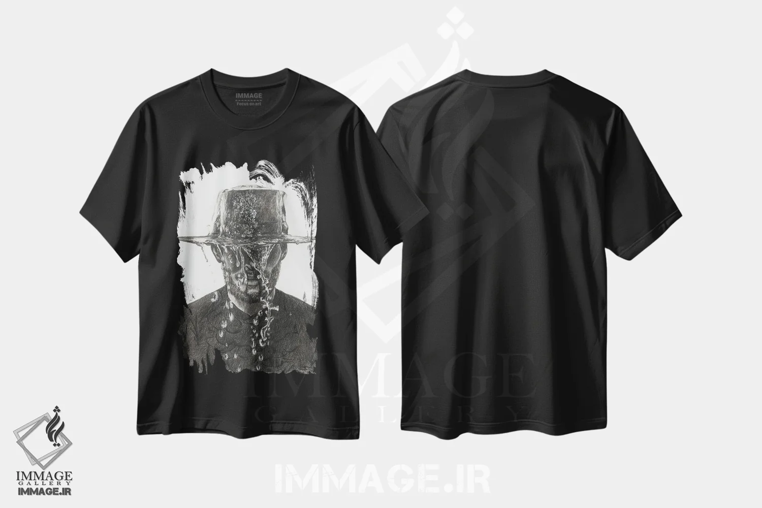تیشرت مشکی طرح دار بارش شدید، نقاشی و تصویرگری سیاه و سفید اثر اولیویا آرت | immage.ir