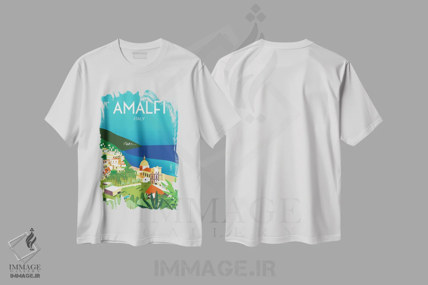تیشرت سفید طرح دار آمالفی، دکور ساحلی اثر عمر اسکالانته | immage.ir