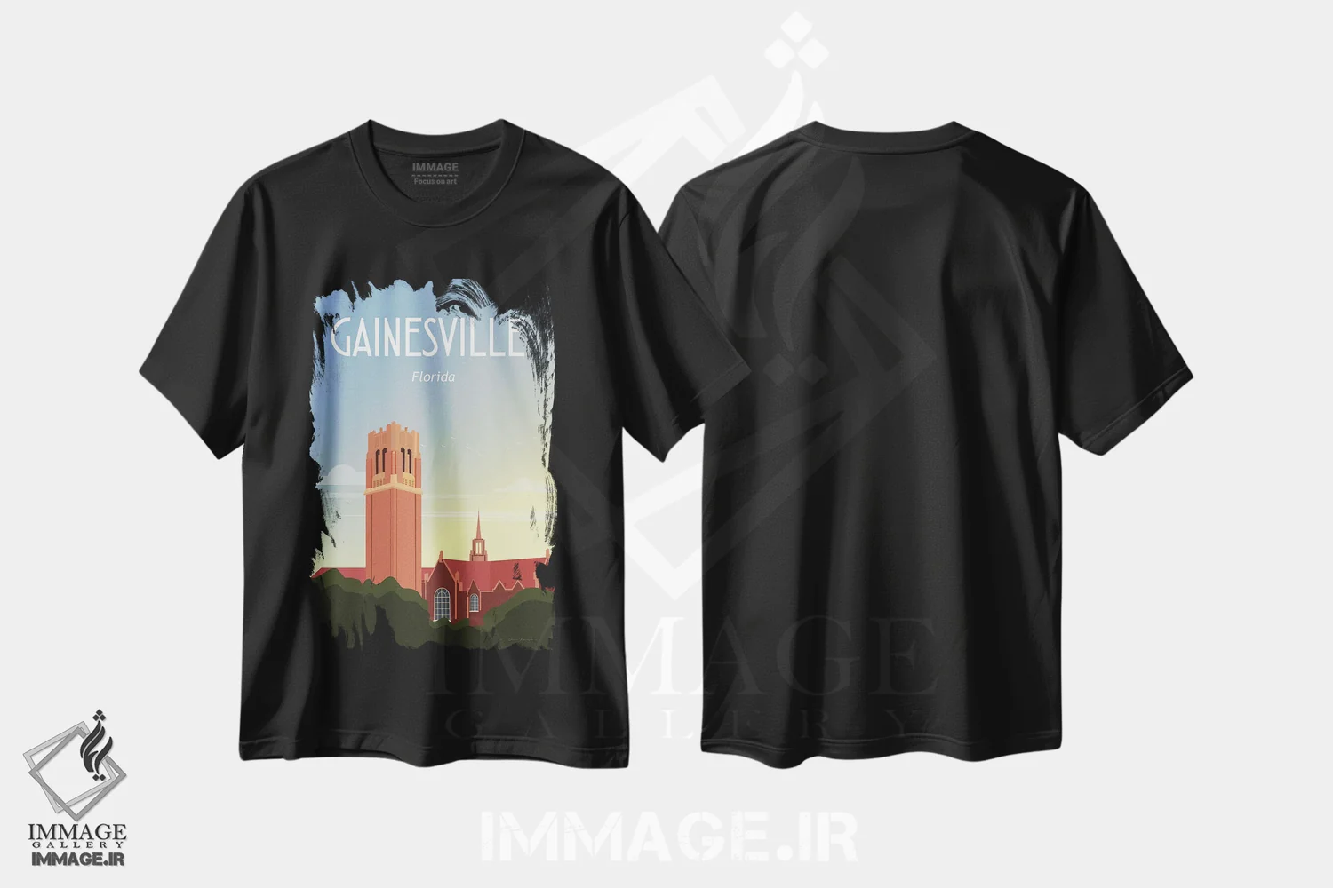 تیشرت مشکی طرح دار گینزویل، تایپوگرافی اثر عمر اسکالانته | فروشگاه ایماژ
