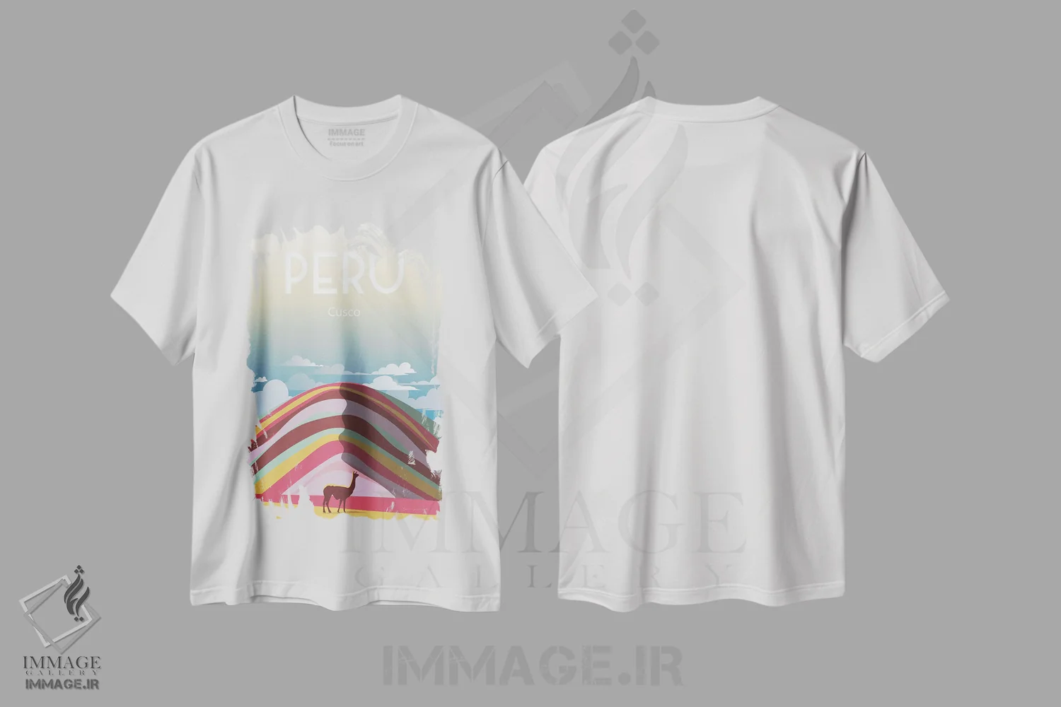 تیشرت سفید طرح دار پرو، تایپوگرافی اثر عمر اسکالانته | فروشگاه ایماژ