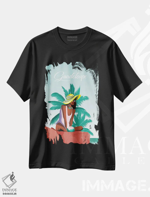 تیشرت مشکی طرح دار گوادالوپ، دکور ساحلی اثر عمر اسکالانته | فروشگاه ایماژ