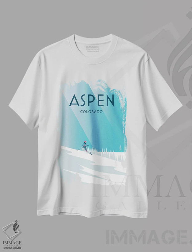 تیشرت سفید طرح دار آسپن، هنر دیجیتال اثر عمر اسکالانته | فروشگاه ایماژ