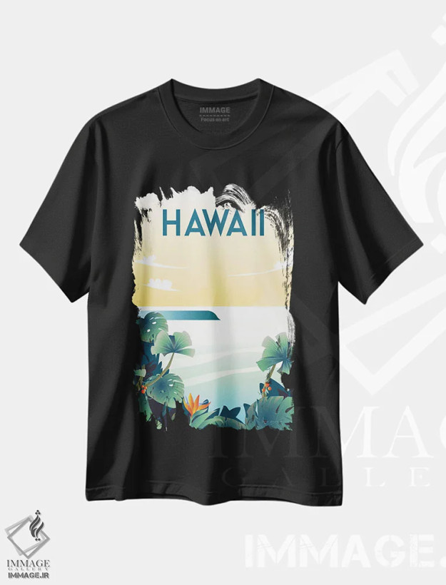 تیشرت مشکی طرح دار هاوایی، دکور ساحلی اثر عمر اسکالانته | فروشگاه ایماژ