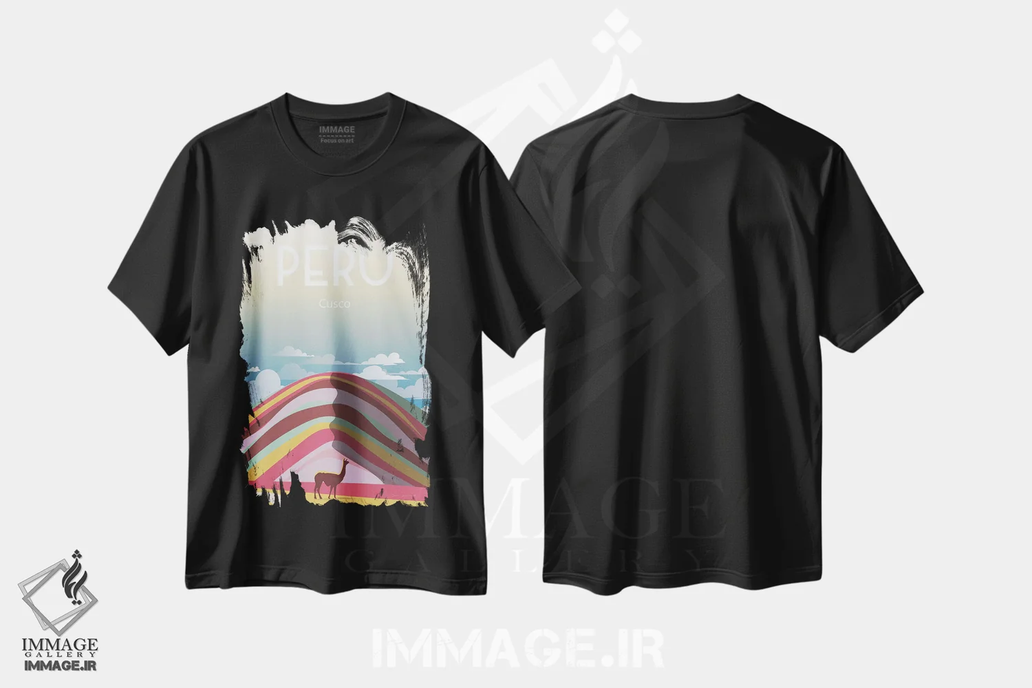 تیشرت مشکی طرح دار پرو، تایپوگرافی اثر عمر اسکالانته | immage.ir