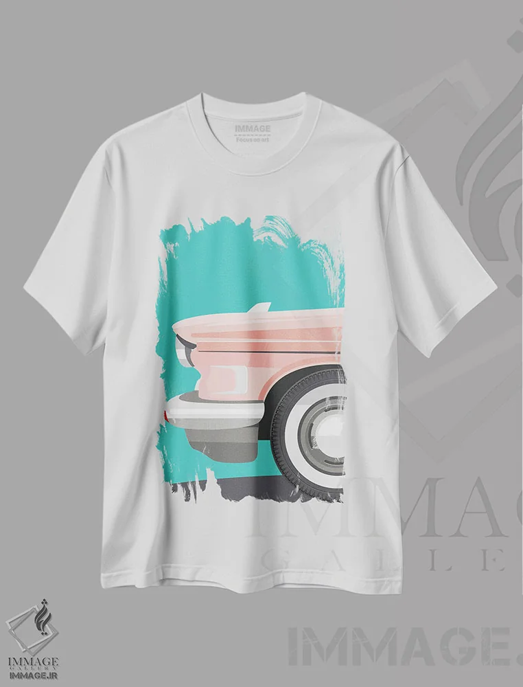 تیشرت سفید طرح دار ماشین کلاسیک III، هنر دیجیتال اثر عمر اسکالانته | فروشگاه ایماژ