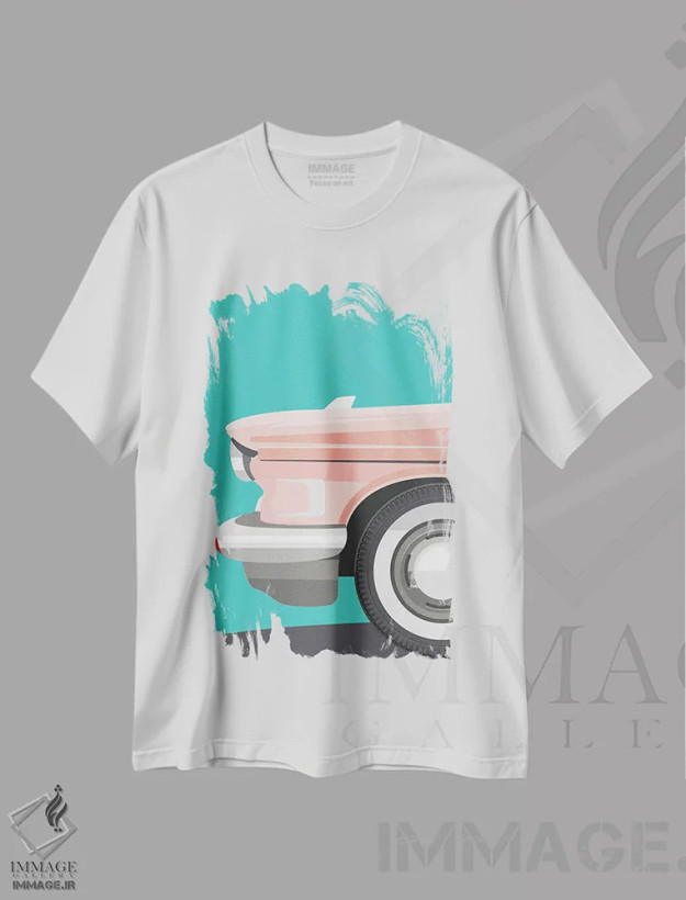 تیشرت سفید طرح دار ماشین کلاسیک III، هنر دیجیتال اثر عمر اسکالانته | فروشگاه ایماژ
