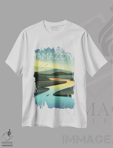 تیشرت سفید طرح دار آمازون، هنر دیجیتال اثر عمر اسکالانته | فروشگاه ایماژ