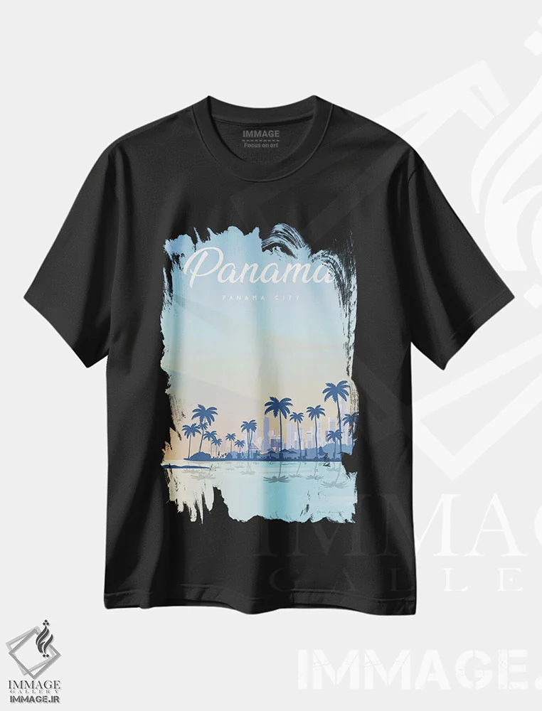 تیشرت مشکی طرح دار پاناما، هنر دیجیتال اثر عمر اسکالانته | فروشگاه ایماژ