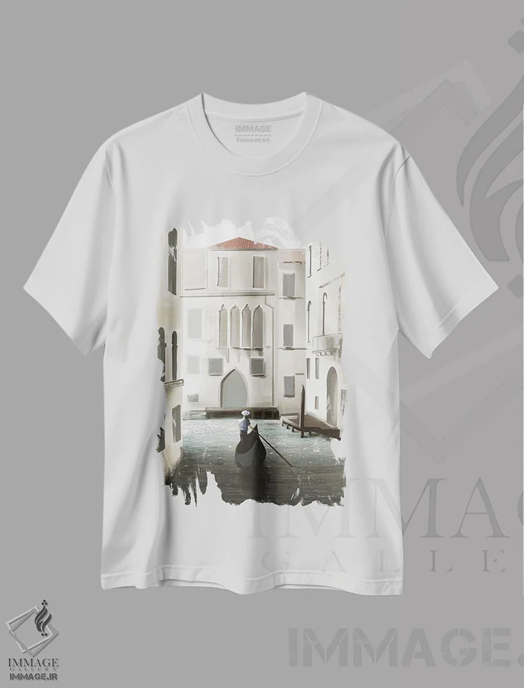 تیشرت سفید طرح دار لحظه ای در ونیز، تزئینی اثر عمر اسکالانته | immage.ir