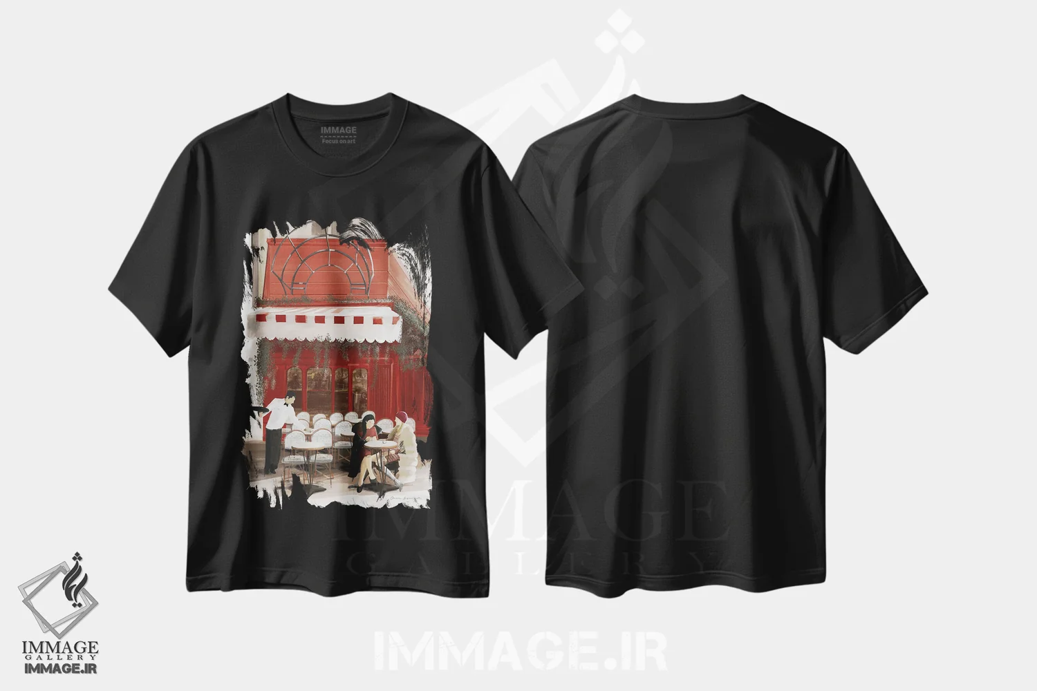 تیشرت مشکی طرح دار کافه پاریسی، دکور معاصر اثر عمر اسکالانته | immage.ir