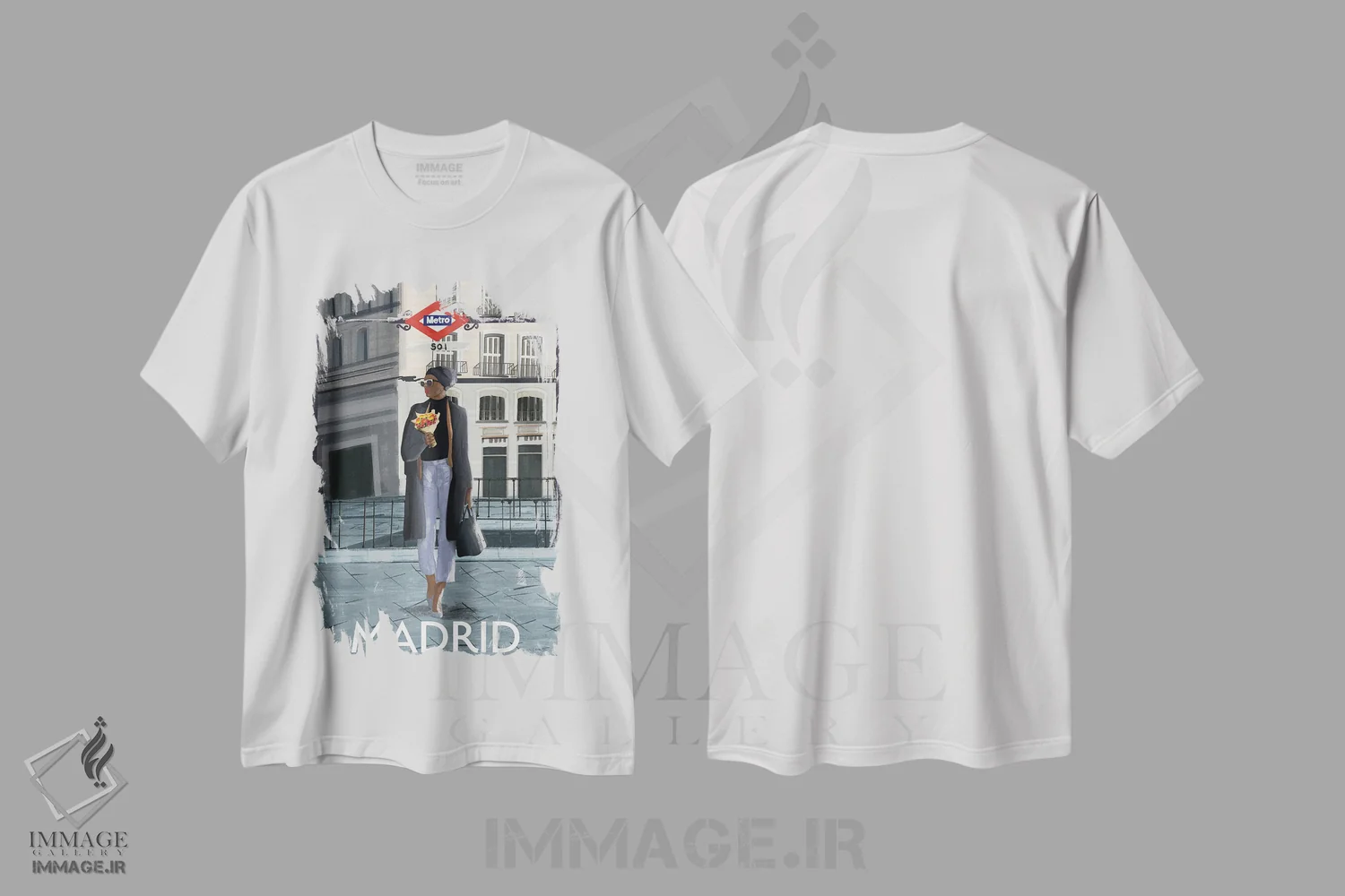 تیشرت سفید طرح دار دختر در مادرید، هنر دیجیتال اثر عمر اسکالانته | فروشگاه ایماژ