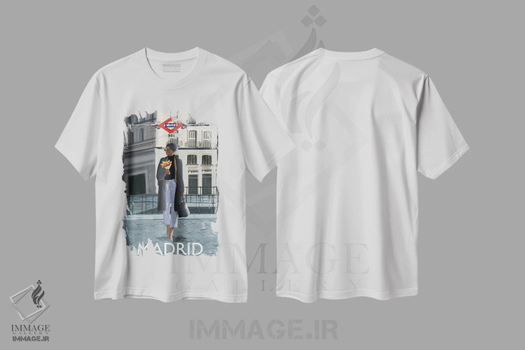 تیشرت سفید طرح دار دختر در مادرید، هنر دیجیتال اثر عمر اسکالانته | فروشگاه ایماژ