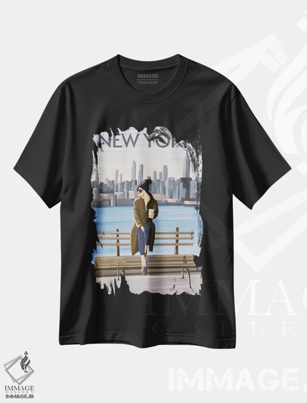 تیشرت مشکی طرح دار دختر در نیویورک II، هنر دیجیتال اثر عمر اسکالانته | فروشگاه ایماژ