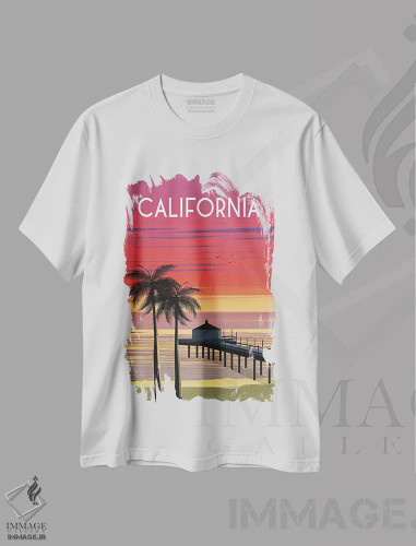 تیشرت سفید طرح دار کالیفرنیا، دکور ساحلی اثر عمر اسکالانته | فروشگاه ایماژ