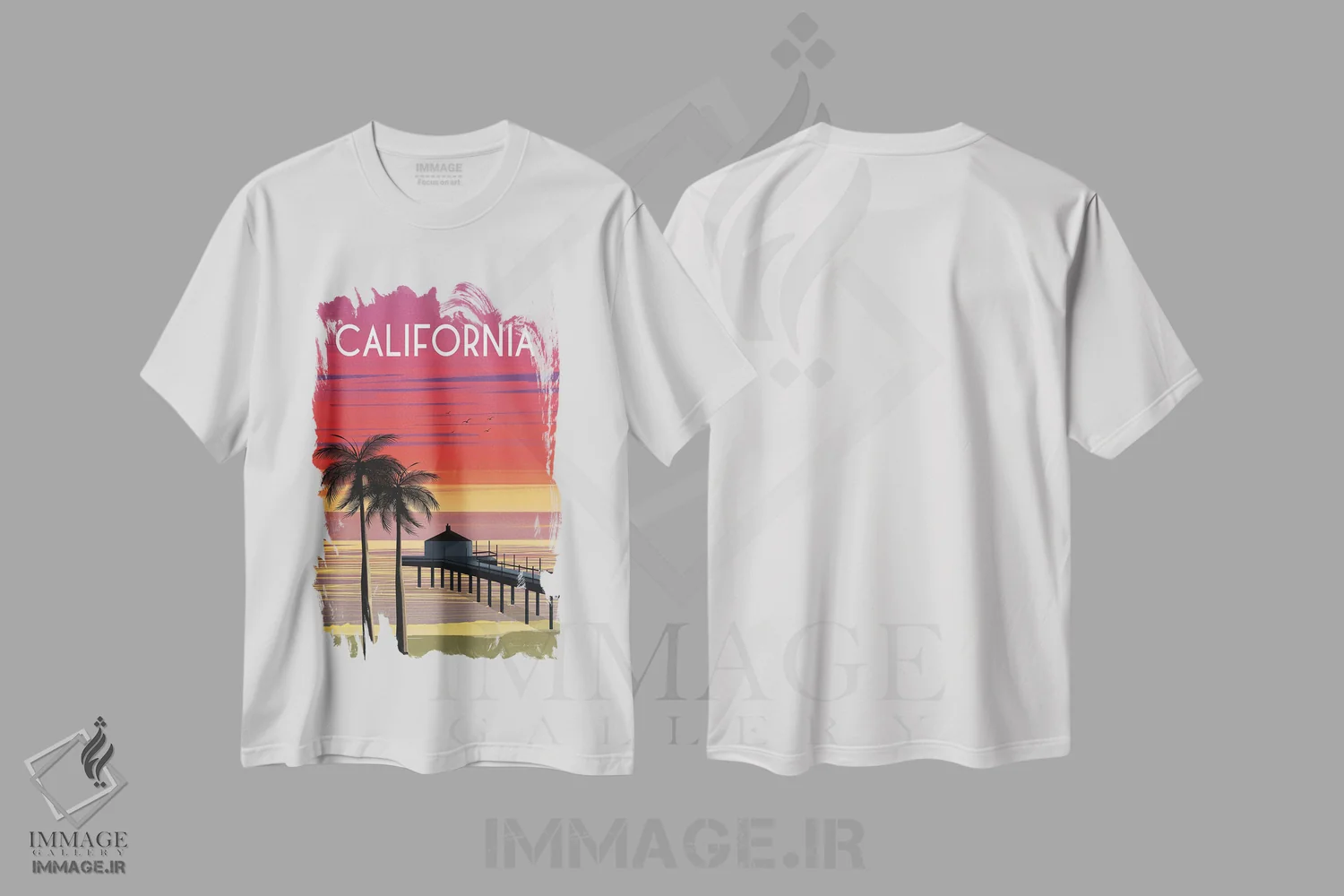 تیشرت سفید طرح دار کالیفرنیا، دکور ساحلی اثر عمر اسکالانته | فروشگاه ایماژ