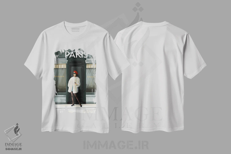 تیشرت سفید طرح دار دختر در پاریس II، هنر دیجیتال اثر عمر اسکالانته | immage.ir