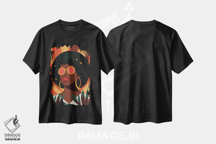 تیشرت مشکی طرح دار زن بوهو II، دکور بوهمی اثر عمر اسکالانته | فروشگاه ایماژ