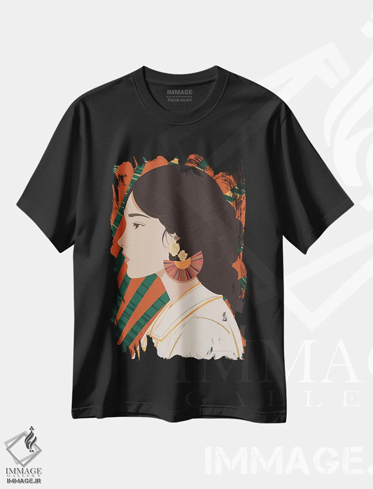 تیشرت مشکی طرح دار زن بوهو IV، دکور بوهمی اثر عمر اسکالانته | فروشگاه ایماژ