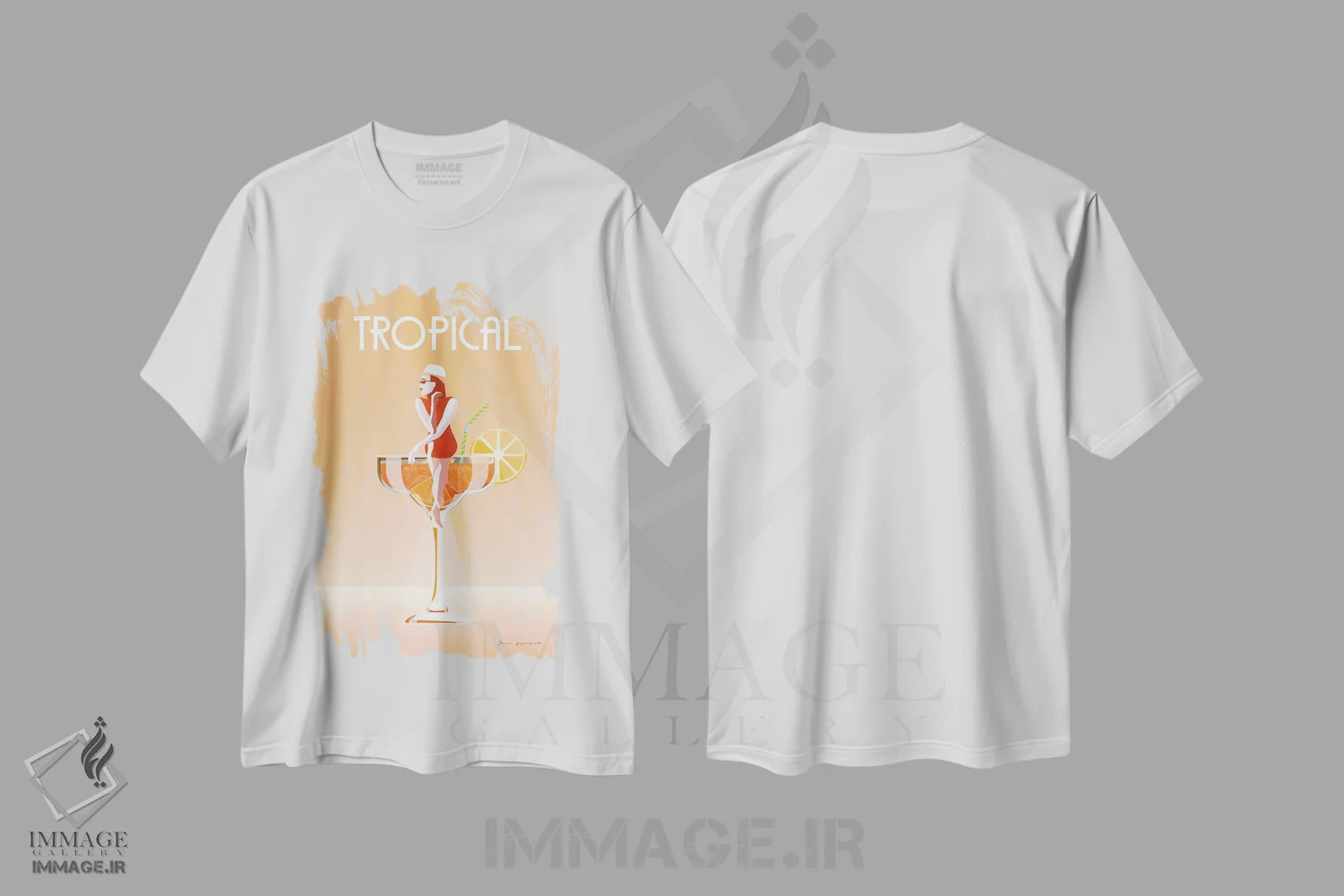 تیشرت سفید طرح دار نوشیدنی استوایی، تزئینی اثر عمر اسکالانته | immage.ir