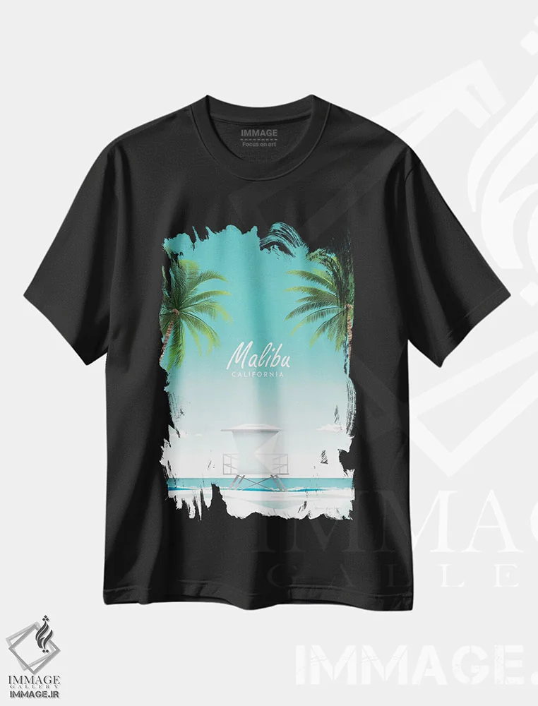 تیشرت مشکی طرح دار مالیبو، دکور ساحلی اثر عمر اسکالانته | immage.ir