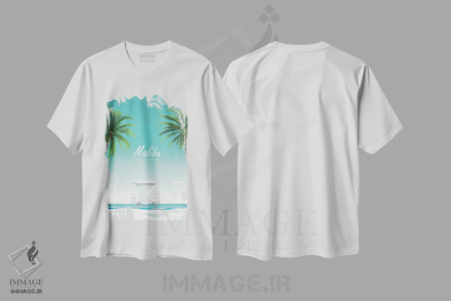 تیشرت سفید طرح دار مالیبو، دکور ساحلی اثر عمر اسکالانته | فروشگاه ایماژ