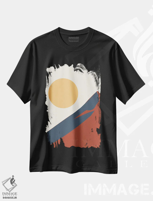 تیشرت مشکی طرح دار منظره بوهو I، دکور بوهمی اثر عمر اسکالانته | فروشگاه ایماژ