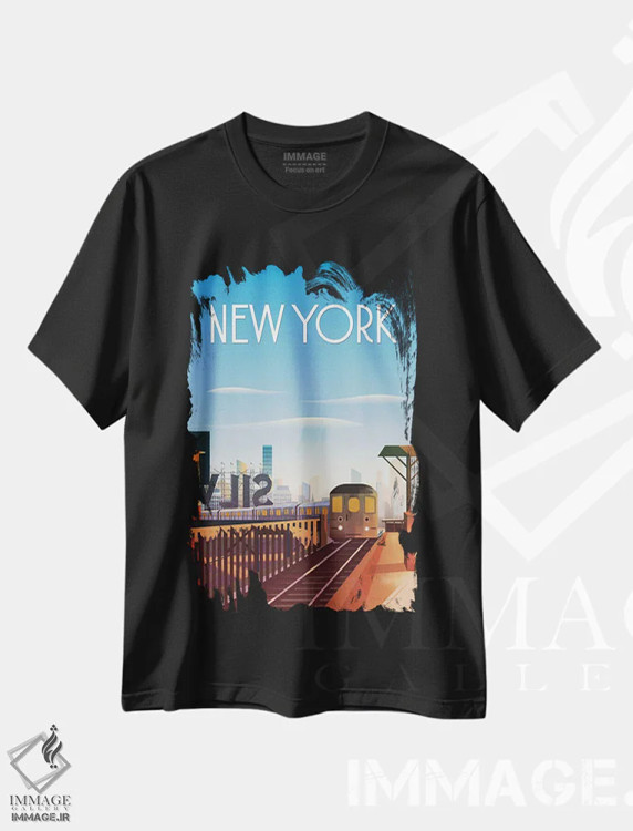 تیشرت مشکی طرح دار شهر نیویورک، هنر دیجیتال اثر عمر اسکالانته | فروشگاه ایماژ