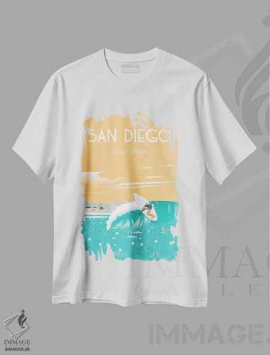 تیشرت سفید طرح دار سن دیگو، دکور ساحلی اثر عمر اسکالانته | فروشگاه ایماژ