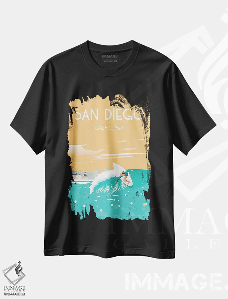 تیشرت مشکی طرح دار سن دیگو، دکور ساحلی اثر عمر اسکالانته | immage.ir