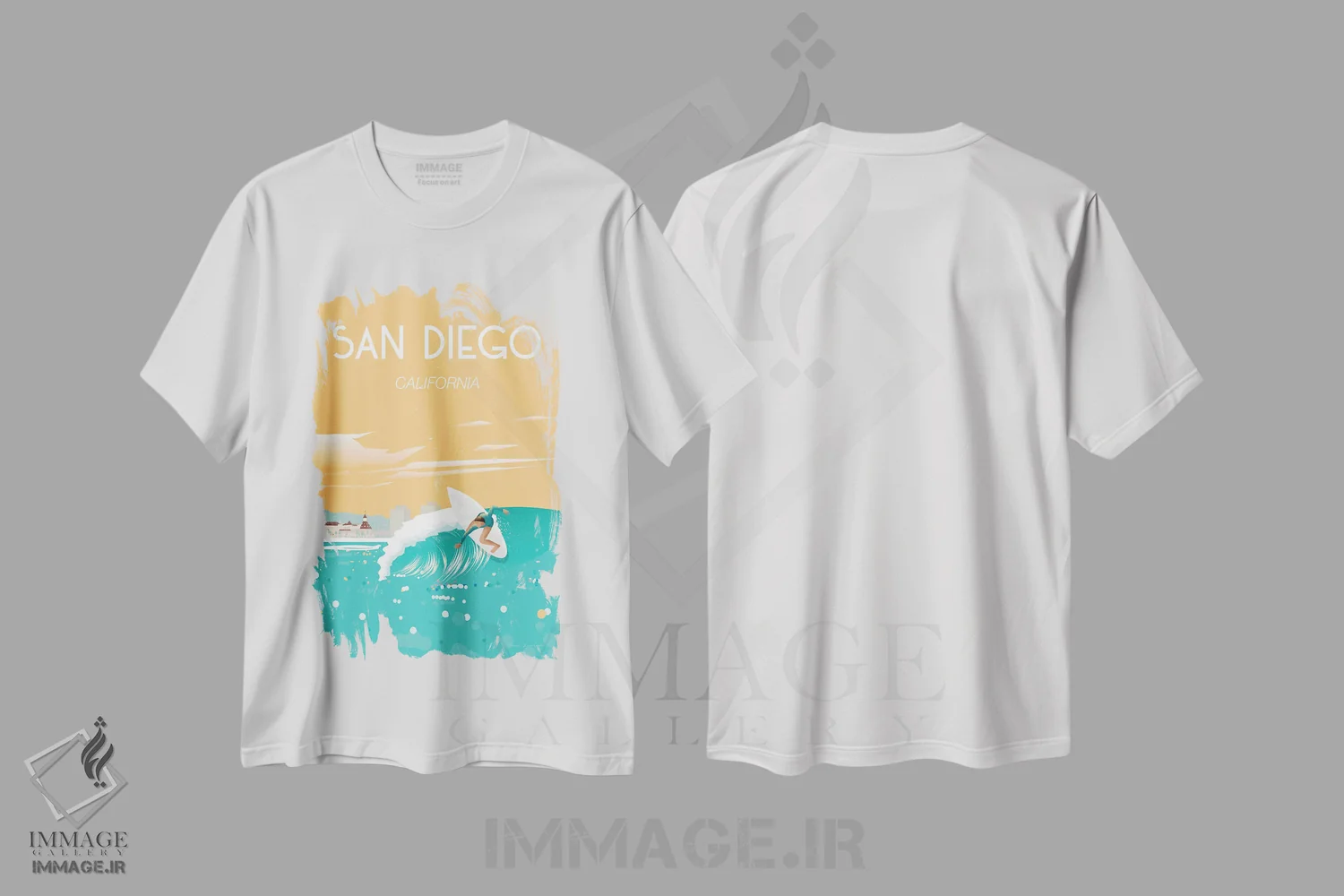 تیشرت سفید طرح دار سن دیگو، دکور ساحلی اثر عمر اسکالانته | فروشگاه ایماژ