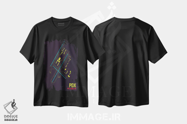 تیشرت مشکی طرح دار پورتلند، تزئینی اثر ۰۸ لفت | فروشگاه ایماژ