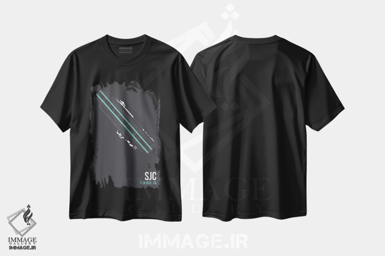 تیشرت مشکی طرح دار سن خوزه، تزئینی اثر ۰۸ لفت | فروشگاه ایماژ