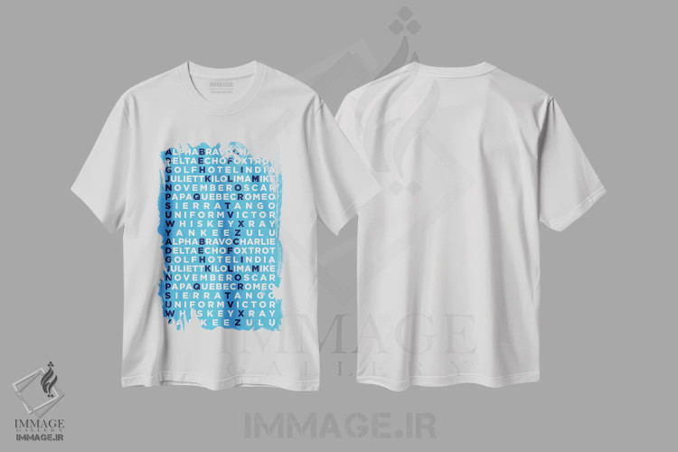 تیشرت سفید طرح دار الفبای املای رادیویی بین المللی I، تزئینی اثر ۰۸ لفت | فروشگاه ایماژ