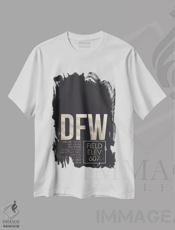 تیشرت سفید طرح دار کد فرودگاه دالاس/فورت ورث، تزئینی اثر ۰۸ لفت | immage.ir