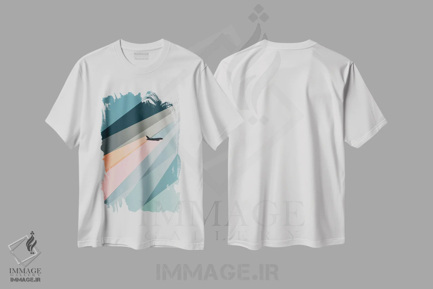تیشرت سفید طرح دار ابرها و رنگ ها، هنر دیجیتال اثر ۰۸ لفت | فروشگاه ایماژ