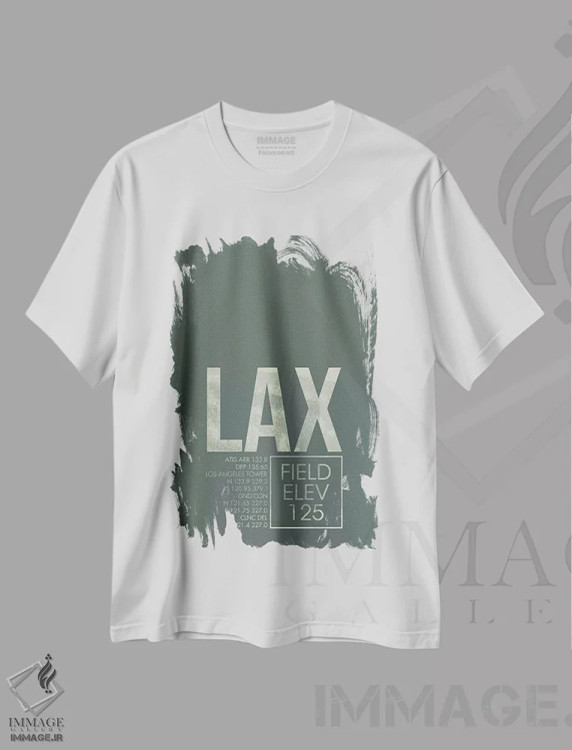 تیشرت سفید طرح دار کد فرودگاه لس آنجلس، تزئینی اثر ۰۸ لفت | immage.ir
