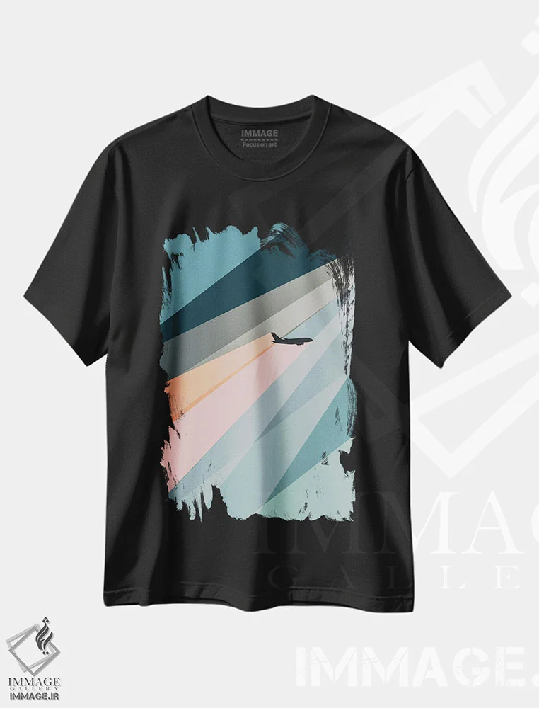 تیشرت مشکی طرح دار ابرها و رنگ ها، هنر دیجیتال اثر ۰۸ لفت | immage.ir