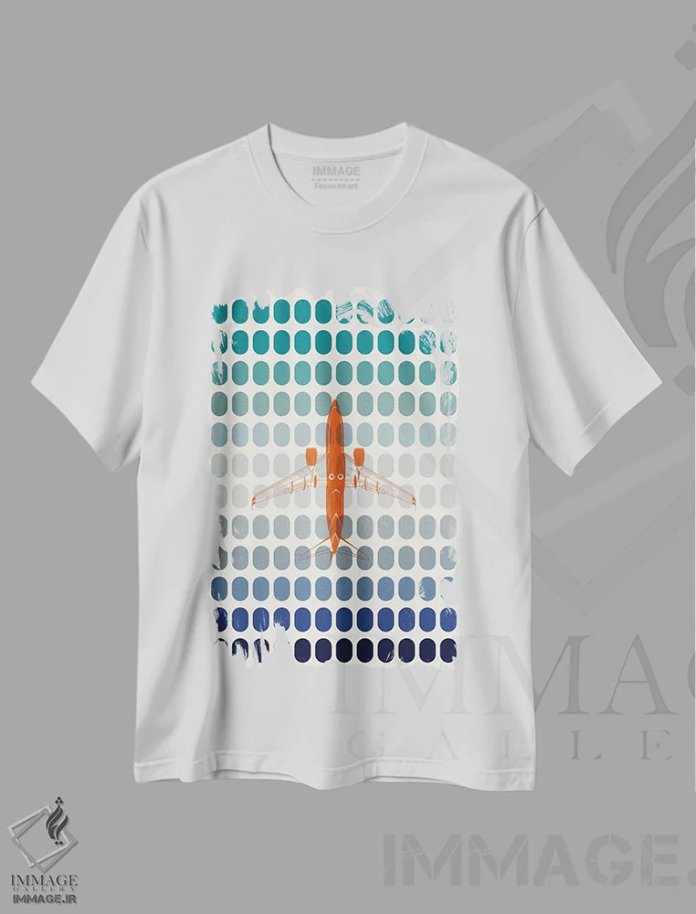 تیشرت سفید طرح دار هواپیما بالای پنجره ها، هنر دیجیتال اثر ۰۸ لفت | فروشگاه ایماژ