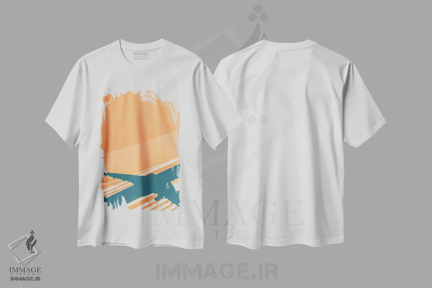 تیشرت سفید طرح دار پرواز صبحگاهی در آسمان هلویی، هنر دیجیتال اثر ۰۸ لفت | فروشگاه ایماژ
