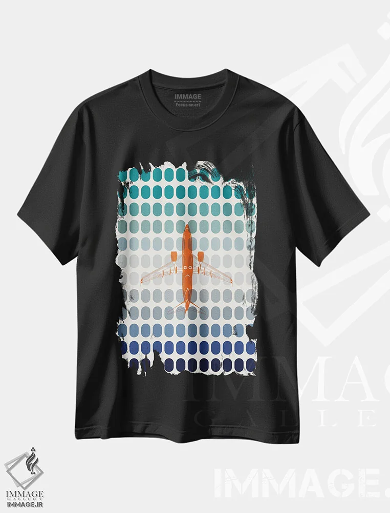 تیشرت مشکی طرح دار هواپیما بالای پنجره ها، هنر دیجیتال اثر ۰۸ لفت | immage.ir