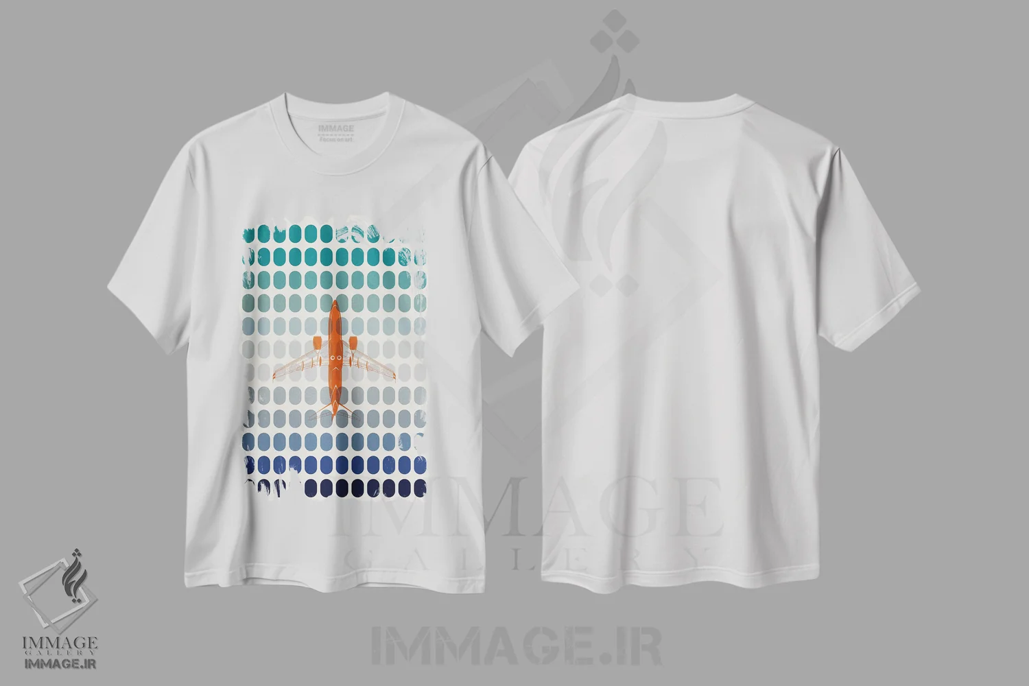 تیشرت سفید طرح دار هواپیما بالای پنجره ها، هنر دیجیتال اثر ۰۸ لفت | فروشگاه ایماژ