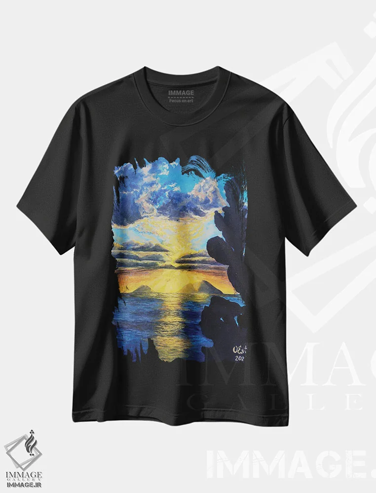تیشرت مشکی طرح دار کاکتوس؛ غروب آفتاب سیسیلی، دکور معاصر اثر اوکسانا افتیه وا | فروشگاه ایماژ