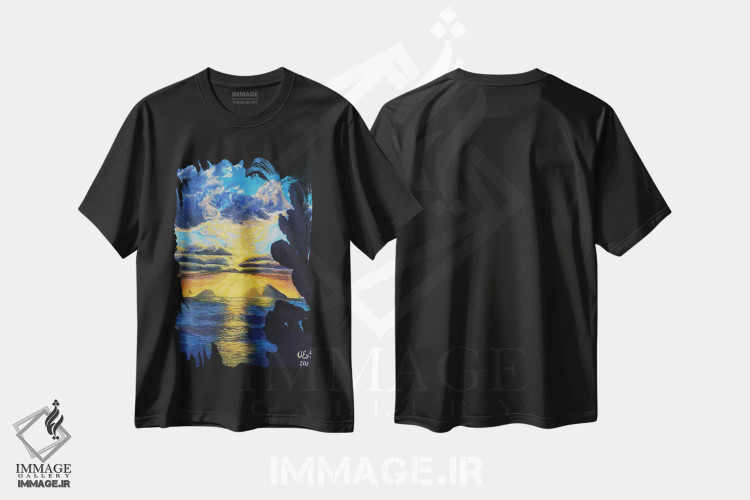 تیشرت مشکی طرح دار کاکتوس؛ غروب آفتاب سیسیلی، دکور معاصر اثر اوکسانا افتیه وا | فروشگاه ایماژ