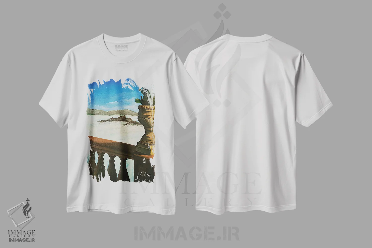 تیشرت سفید طرح دار کاکتوس؛ بالاتر از ابرها، دکور معاصر اثر اوکسانا افتیه وا | فروشگاه ایماژ