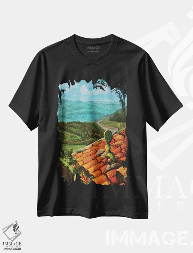 تیشرت مشکی طرح دار بام های خورشیدی؛ سیسیل، دکور معاصر اثر اوکسانا افتیه وا | فروشگاه ایماژ