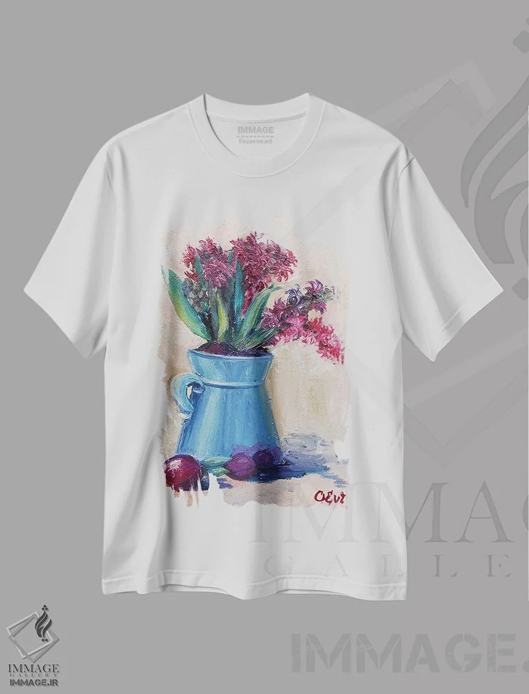 تیشرت سفید طرح دار نقاشی سنبل، دکور معاصر اثر اوکسانا افتیه وا | فروشگاه ایماژ