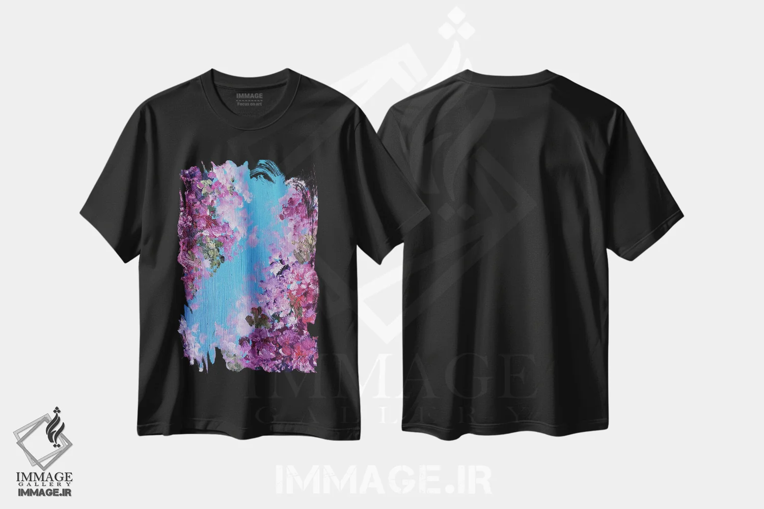 تیشرت مشکی طرح دار گل کاغذی قرمز سیر، دکور معاصر اثر اوکسانا افتیه وا | فروشگاه ایماژ
