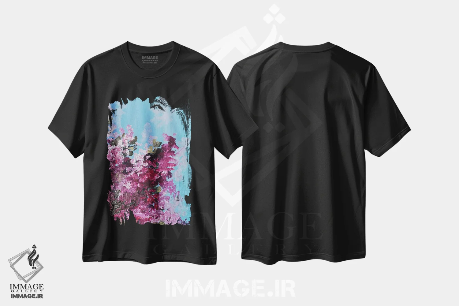 تیشرت مشکی طرح دار گل کاغذی بورگونی، دکور معاصر اثر اوکسانا افتیه وا | immage.ir