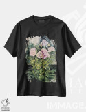 تیشرت مشکی طرح دار رزهای لطیف صورتی کمرنگ، دکور معاصر اثر اوکسانا افتیه وا | فروشگاه ایماژ