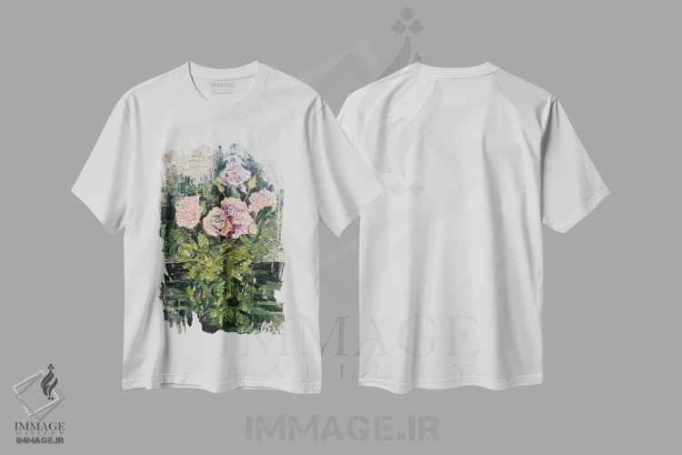 تیشرت سفید طرح دار رزهای لطیف صورتی کمرنگ، دکور معاصر اثر اوکسانا افتیه وا | immage.ir